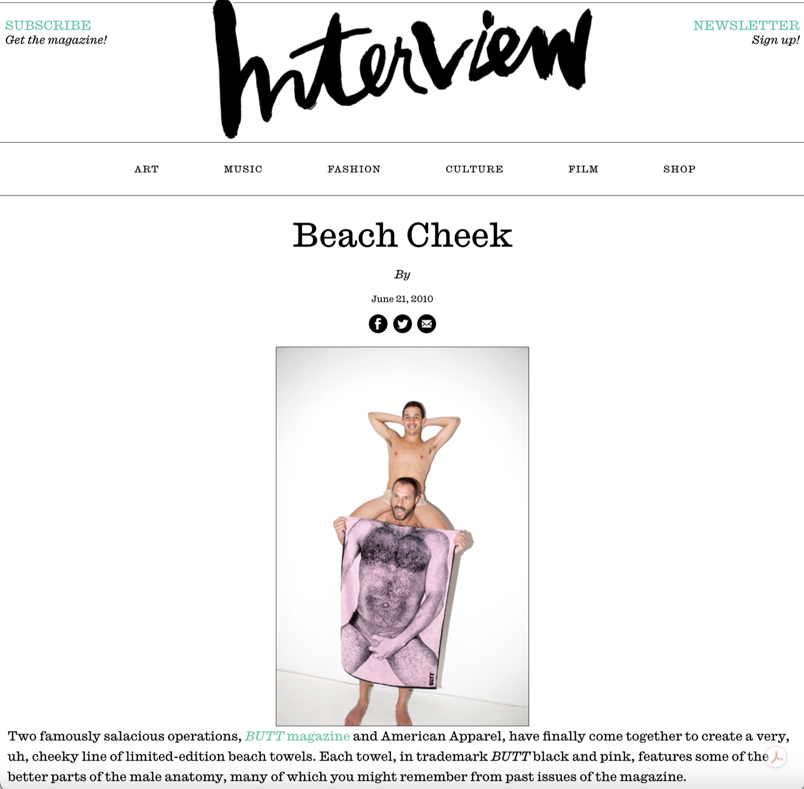 BUTT Magazine beach towel