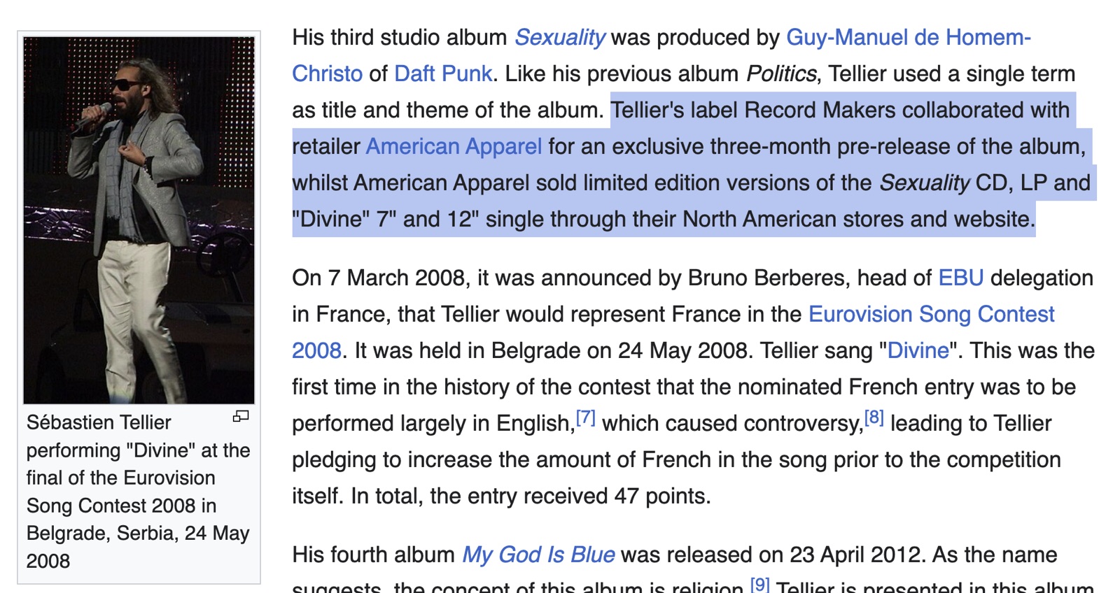 Sébastien Tellier, Sexuality, American Apparel pre-release
