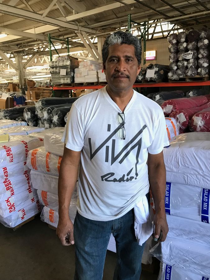 Viva Radio tee in the fabric warehouse